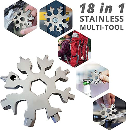 MAPPERZ 18-in-1 Stainless Steel Snowflake Portable Multi Tool, Screwdriver, Wrench, Bottle Opener Combination Compact Tool for Outdoor Travel, Camping, Adventure, Daily Tool & Keyring, Pack Of 1