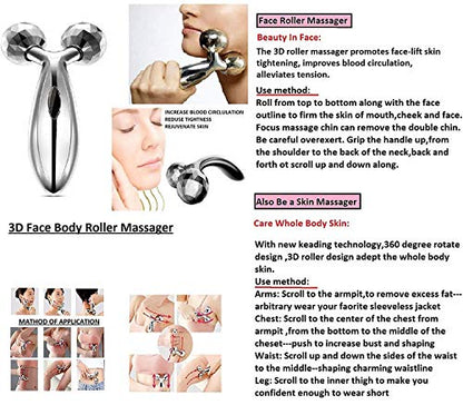 MAPPERZ 3D Manual Roller Massager/Body Massager/ 360 Rotate Roller Face Body Massager/Skin Lifting/Wrinkle Remover and Facial Massage/Relaxation and Skin Tightening Tool/Unisex - Silver