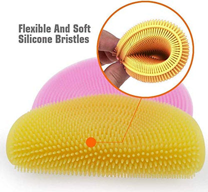 MAPPERZ Silicone Dish Cleaning Brush Sponge/ Double-Sided Cleaning Brush/ Multipurpose Silicone Dish Washing Tool for Kitchen - Multicolor (Pack of 3)