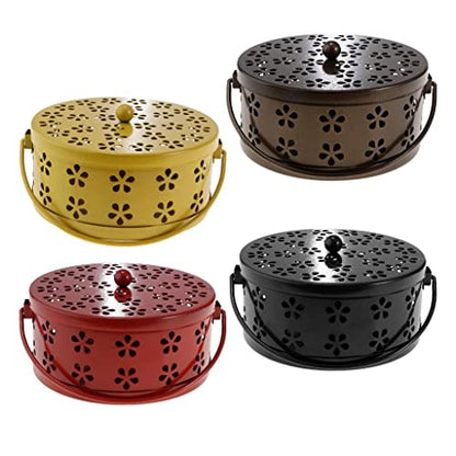 MAPPERZ Mosquito Coil Holder Steel Mosquito Coil Box with Handle Metal Hollow Out Mosquito Coil Holder Fireproof Incense Round Shape Coil Incense Burner (Random)