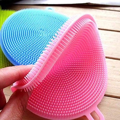MAPPERZ Silicone Dish Cleaning Brush Sponge/ Double-Sided Cleaning Brush/ Multipurpose Silicone Dish Washing Tool for Kitchen - Multicolor (Pack of 2)