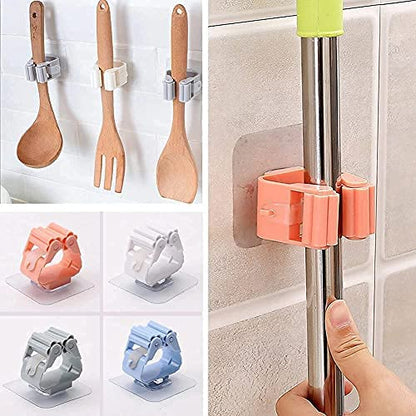 MAPPERZ Self Adhesive Holder Wall Mounted Seamless Broom Hanger Clip Storage Racks, Hanging Punch Bathroom Stickers Mop Rack Multicolour pc2