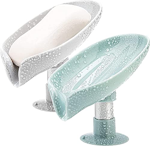 MAPPERZ Leaf-Shape Self Draining Soap Dish Holder/ Easy Clean Bar Soap Holder with Suction Cup Soap Dish Suitable for Shower/ Bathroom/ Kitchen Sink - Multicolor