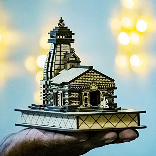 MAPPERZ Wooden Handcrafted Kedarnath Temple Souvenir Decorative Showpiece Car Deshboard MDF Pine Wood Beautiful Kedarnath Dham (Beige, Set of 1)