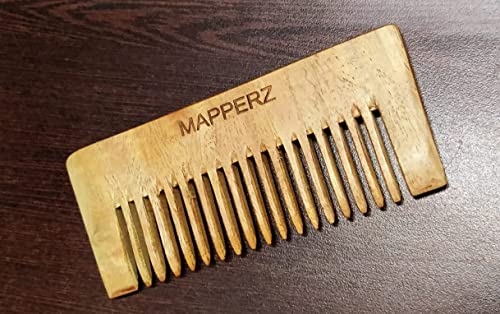 MAPPERZ Handmade pure Neem Wood Hair Comb Anti-Dandruff Shampoo Comb/Organic Pure Neem Wood Comb Wide Teeth - Men and Women (Brown)
