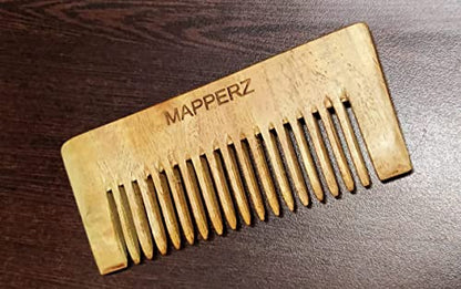 MAPPERZ Handmade pure Neem Wood Hair Comb Anti-Dandruff Shampoo Comb/Organic Pure Neem Wood Comb Wide Teeth - Men and Women (Brown)