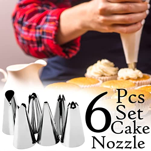 MAPPERZ Stainless Steel Reusable & Washable Cake Decoration Set Piping Steel Nozzles (Pack of 6)
