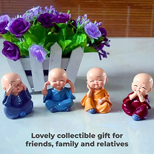 MAPPERZ Resin Buddha Monk Statues Car Dashboard Showpiece - Multicolour, Set of 4