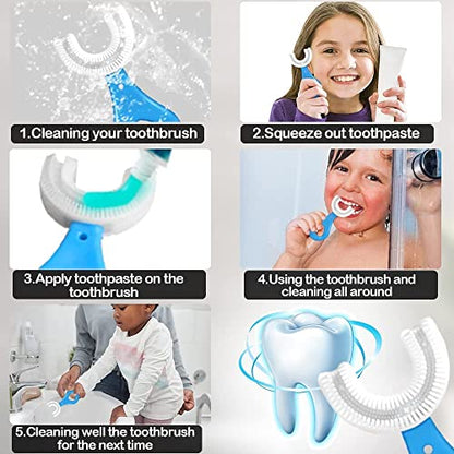 MAPPERZ U Shaped Silicone Toothbrush for Kids/ 360 Degree Soft Oral Teeth Cleaning For Baby Infant Toddler Children - 2 to 5 Years