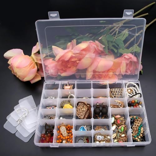MAPPERZ Clear Transparent Plastic Organizer Box with Adjustable Compartment Dividers Jewlery Storage Rock Collection Box for Fishing Tackles Washi Tapes Multipurpose Plastic Storage Box