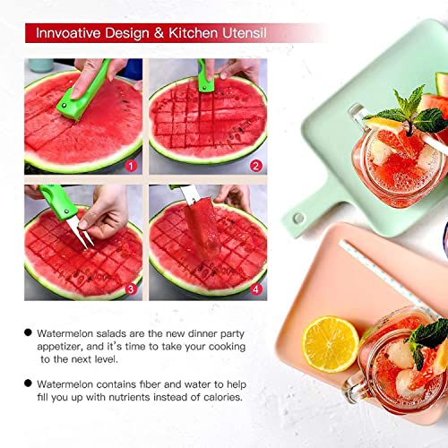 MAPPERZ Watermelon Slicer Cutter Knife with Melon Baller Scoop Set, Fruit Scooper Seed Remover Watermelon Knife for Ice Cream Melon, Dig Pulp Separator Fruit Slice, Random Color, 1 Set