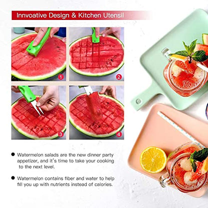 MAPPERZ Watermelon Slicer Cutter Knife with Melon Baller Scoop Set, Fruit Scooper Seed Remover Watermelon Knife for Ice Cream Melon, Dig Pulp Separator Fruit Slice, Random Color, 1 Set