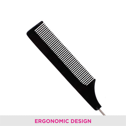 MAPPERZ Tail Comb For Women Hair Styling/ Steel Tail Pin Comb Steel Pin Rat Tail Carbon Fiber Heat Resistant Teasing Comb with Stainless Steel Pintail (Black)