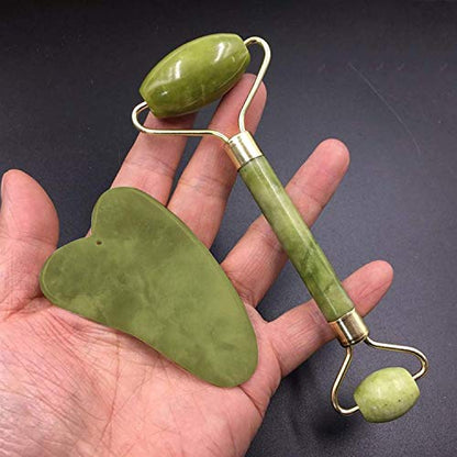 MAPPERZ Double Sided Stone Face Roller /100% Natural Jade Stone Facial Roller Massage with Gua Sha Tool for Face/Eyes/Neck Face Roller Anti Aging, Face Beauty Set for Eye Anti-Wrinkle and Eye Puffiness for Women, (1PC)