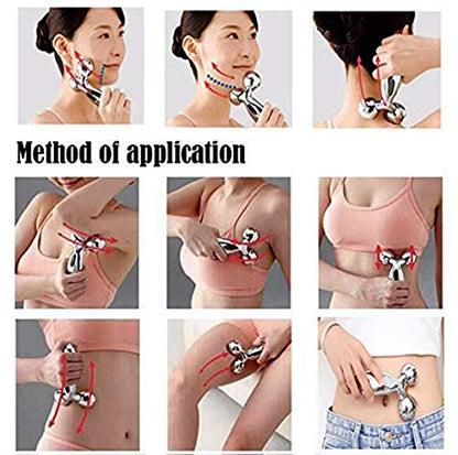 MAPPERZ 3D Manual Roller Massager/Body Massager/ 360 Rotate Roller Face Body Massager/Skin Lifting/Wrinkle Remover and Facial Massage/Relaxation and Skin Tightening Tool/Unisex - Silver