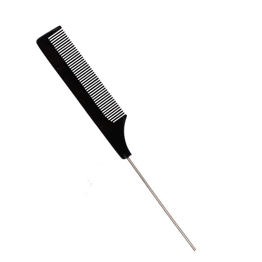 MAPPERZ Tail Comb For Women Hair Styling/ Steel Tail Pin Comb Steel Pin Rat Tail Carbon Fiber Heat Resistant Teasing Comb with Stainless Steel Pintail (Black)