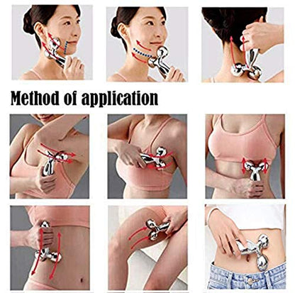MAPPERZ Body Massager/ 3D Manual Roller relifer/ 360 Rotate Roller Face Body Massage/Skin Lifting/Wrinkle Remover and Facial Massage/for Relaxation and Skin Tightening Tool/Uni-Sex, Silver, PC-1