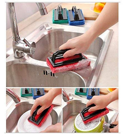 MAPPERZ crubber Brush for Bathroom Kitchen Floor Cleaning with Handle/ Tile Cleaning Scrubber Brush/ Sink Cleaning Brush - Multicolor