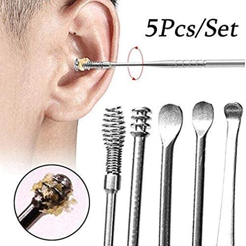 MAPPERZ ear cleaning tool/ear wax cleaner/Ear Scoop Picking Tool Stainless Steel / 6 Piece Ear Cleaner Tool/Ear Curette Safety Cleaner with Brush and Storage Box - Set of 6 (Silver)