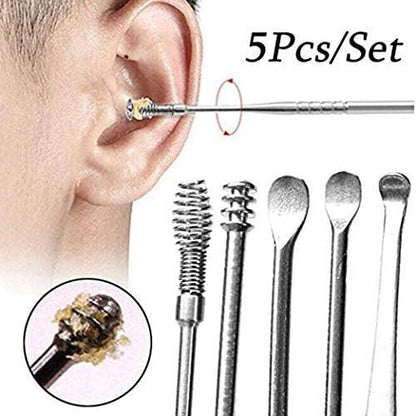 MAPPERZ ear cleaning tool/ear wax cleaner/Ear Scoop Picking Tool Stainless Steel / 6 Piece Ear Cleaner Tool/Ear Curette Safety Cleaner with Brush and Storage Box - Set of 6 (Silver)