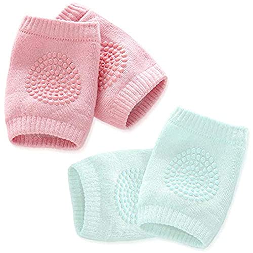 MAPPERZ Smiley Baby Knee Pads for Crawling/Elbow Safety Protector/Stretchable Anti-Slip Padded Elastic Soft Cotton Breathable Comfortable Cap Leg Warmer Support Protector (Pack of 2 Pair)