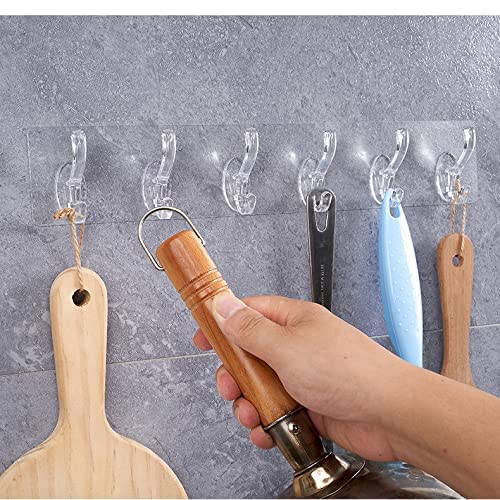 MAPPERZ 6 in 1 Self Adhesive Heavy Duty Wall Hook/ No Drilling for Bathroom Shower Kitchen Installation Hanging, Waterproof Transparent Hook