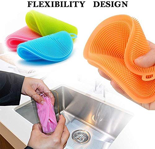 MAPPERZ Silicone Dish Cleaning Brush Sponge/ Double-Sided Cleaning Brush/ Multipurpose Silicone Dish Washing Tool for Kitchen - Multicolor (Pack of 2)