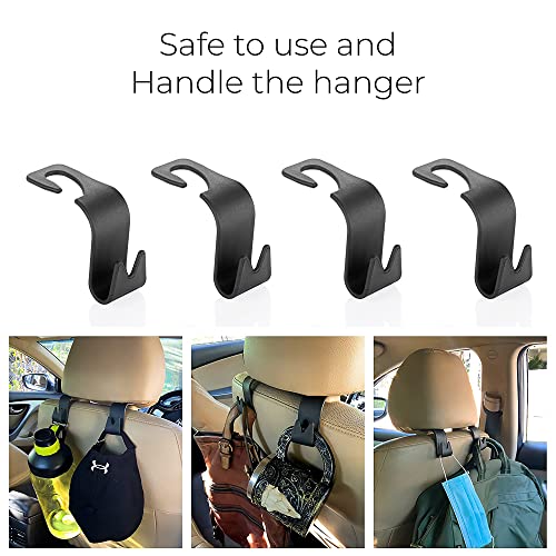 MAPPERZ Car Backseat Headrest Hooks Universal Durable Organizer Space Saver for Handbag, Wallets, Grocery Bags (Black, Pack of 4)