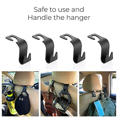 MAPPERZ Car Backseat Headrest Hooks Universal Durable Organizer Space Saver for Handbag, Wallets, Grocery Bags (Black, Pack of 4)