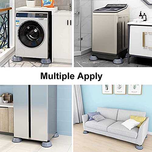 MAPPERZ Washer Dryer Anti Vibration Pads with Suction Cup Feet, Fridge Washing Machine Leveling Support Feet Anti Walk Pads Shock Absorber Noise Cancelling Furniture Lifting Base (4 Piece)(Round, Grey, Big Size)