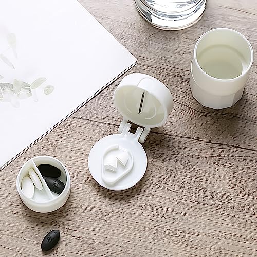 MAPPERZ Medicine Pill Crusher Container, Cutter and Grinder Splitter, Crushes Pills, Vitamins, Stainless Steel Blade, Drinking Cup, Multifunction 4 in 1 Portable Round Tablet Pulverizer, Random Color