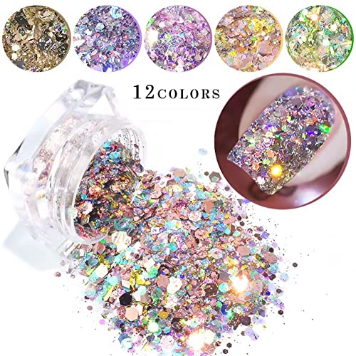 MAPPERZ 12 Pcs Nail Art Glitter Powder Set Shinning Mirror Glimmer Nail Art - Multicolor