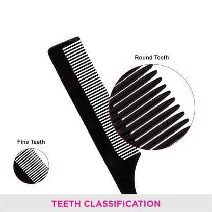 MAPPERZ Tail Comb For Women Hair Styling/ Steel Tail Pin Comb Steel Pin Rat Tail Carbon Fiber Heat Resistant Teasing Comb with Stainless Steel Pintail (Black)