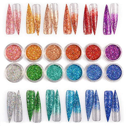 MAPPERZ 24 Pcs Nail Glitter Powder Eye Shadow/Shinning Mirror Glimmer Nail Art Chrome Pigment/Glitters Spangle Makeup Cosmetic - Multicolor