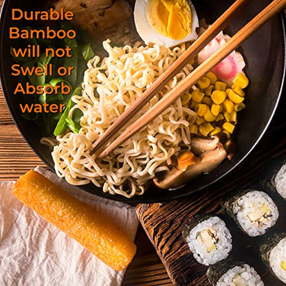 MAPPERZ Natural Bamboo Reusable Chopsticks for Sushi, Noodles, Fried Rice (24 cm, Brown, Set of 10)