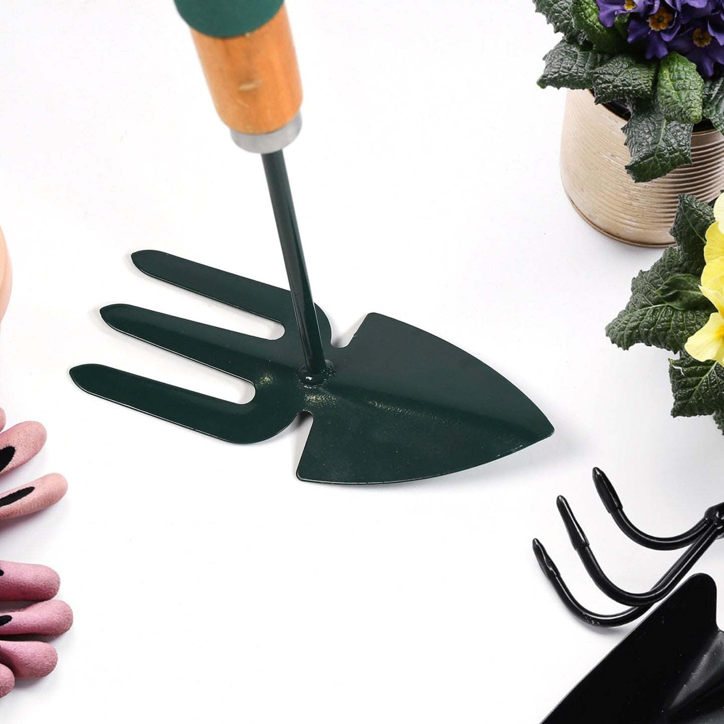 MAPPERZ Double Hand Hoe Gardening Tool with Wooden Handle 2 in 1 Hand Hoe for Precise Cultivation