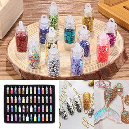 MAPPERZ 100 White Acrylic Nails, 48 Jars Fine Color Nail Art Glitter, 1 Big Nail Glue, 10 Rolls Self Adhesive Nail Tape Line, 24 (144 Design) Sheets Nail Art Stickers, 1 nail stamp with 1 scraper