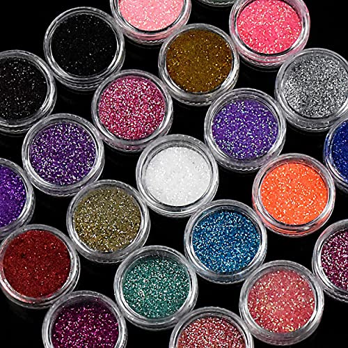 MAPPERZ 24 Jars Fine Glitter Set, 100 Fake False White Nails Artificial Fingernail Acrylic Tips, 24 Color Art and Craft Glitter, Eyeshadow, Nail Art Pigment Glitter, Combo Of 24 Glitter & 100 Pc Nails