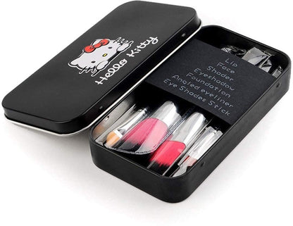 MAPPERZ Makeup Brush Set with Hello Kitti Print Storage Box/Anti Microbial Foam Makeup Brush - Pink and Black (Set of 7)