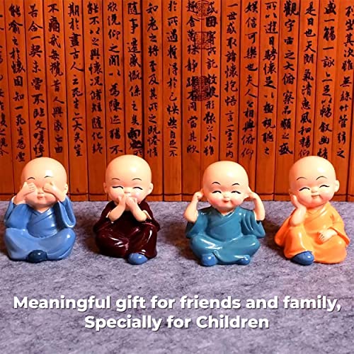 MAPPERZ Resin Buddha Monk Statues Car Dashboard Showpiece - Multicolour, Set of 4
