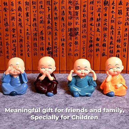 MAPPERZ Resin Buddha Monk Statues Car Dashboard Showpiece - Multicolour, Set of 4