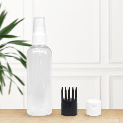 MAPPERZ 1 Cylindrical Shape Bottle Durable Refillable Containers With 1 Spray Atomizer, 1 Root Comb Applicator And Filp Top Cap, For Perfume, Liquids, Shampoo, Body Soap, Lotion, Cream
