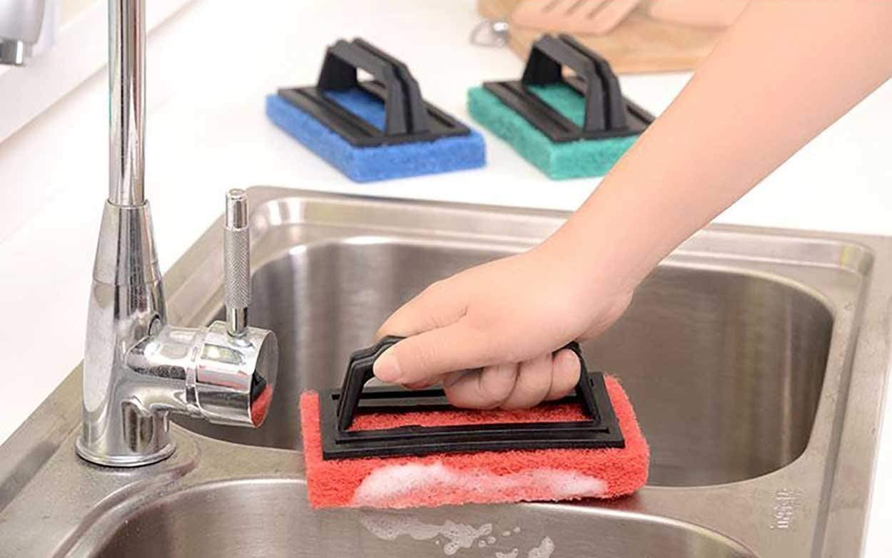MAPPERZ crubber Brush for Bathroom Kitchen Floor Cleaning with Handle/ Tile Cleaning Scrubber Brush/ Sink Cleaning Brush - Multicolor