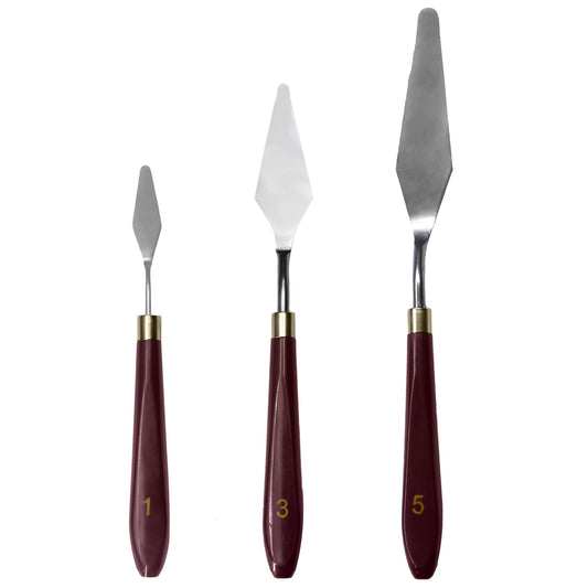 MAPPERZ Palette Knife Painting Stainless Steel Spatula Palette Knife Oil Paint Metal Knives Wood Handle Color Mixing Set for Oil, Canvas, Acrylic Painting-Lightwish, (No. 1, 3, 5), Pack Of 3