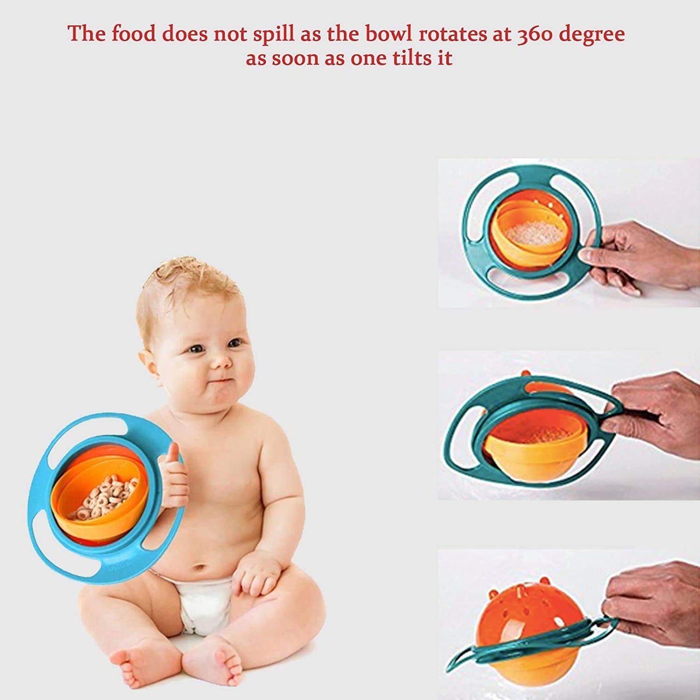 MAPPERZ No Spill Gyro Bowl for Baby and Kids/ 360 Degree Rotation Spill Proof Food Bowl - Multicolor