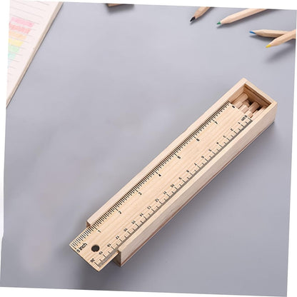 MAPPERZ Wooden Pencil Set | Box with 12 Different Crayon Colour Pencils | Scale (Ruler) and Wooden Sharpener Pencil Box for Architect | Artist | Kids | Designer Case