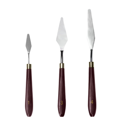 MAPPERZ Palette Knife Painting Stainless Steel Spatula Palette Knife Oil Paint Metal Knives Wood Handle Color Mixing Set for Oil, Canvas, Acrylic Painting-Lightwish, (No. 1, 3, 4), Pack Of 3