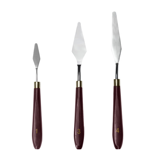 MAPPERZ Palette Knife Painting Stainless Steel Spatula Palette Knife Oil Paint Metal Knives Wood Handle Color Mixing Set for Oil, Canvas, Acrylic Painting-Lightwish, (No. 1, 3, 4), Pack Of 3