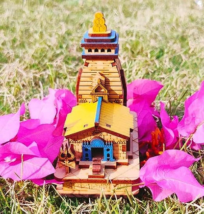 MAPPERZ Kedarnath Temple Wooden Souvenir Decorative Showpiece Car Deshboard MDF Pine Wood Kedarnath ji Hand Crafted Wooden Kedarnath Dham (Beige, Set of 1)