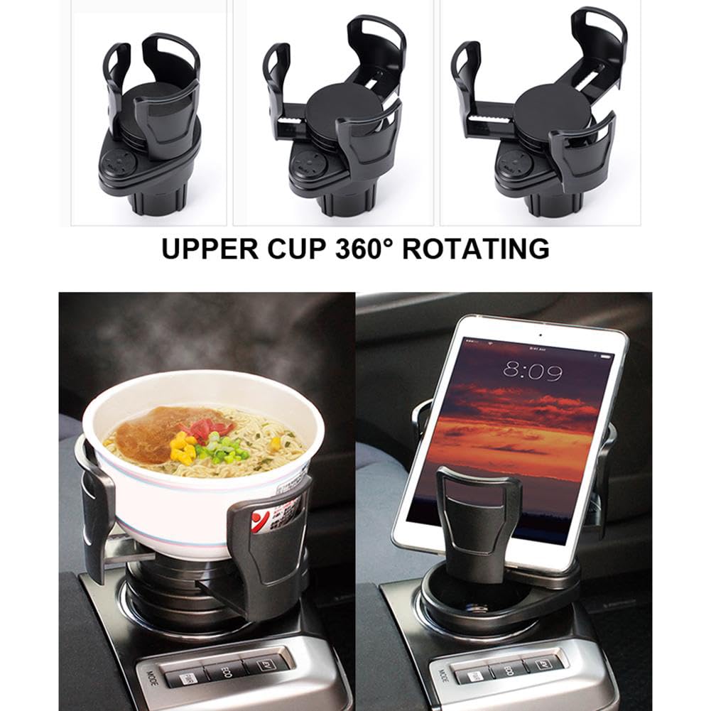 MAPPERZ 2 in 1 Multifunctional Car Cup Holder, Adjustable Expander Adapter Organizer with 360° Rotating & Locking Function for Bottles Cups Drinks Snack for Seat Automotive Auto Truck RV, Pack of 1